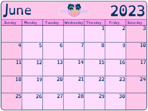 Pink calendar depicting the month of June 2023