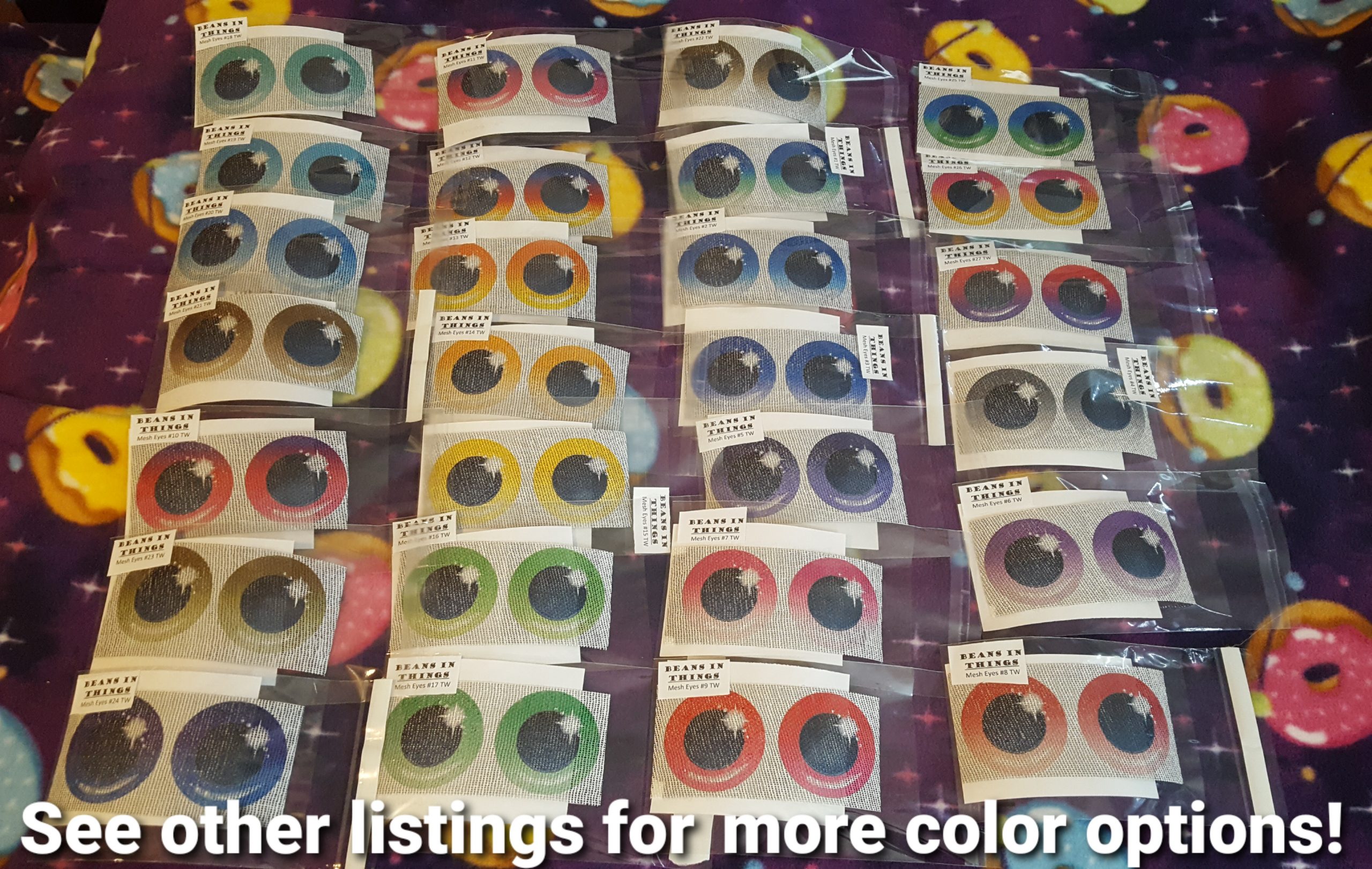 An image depicting our round pupil, twinkle eye shine style eyes in 27 colors