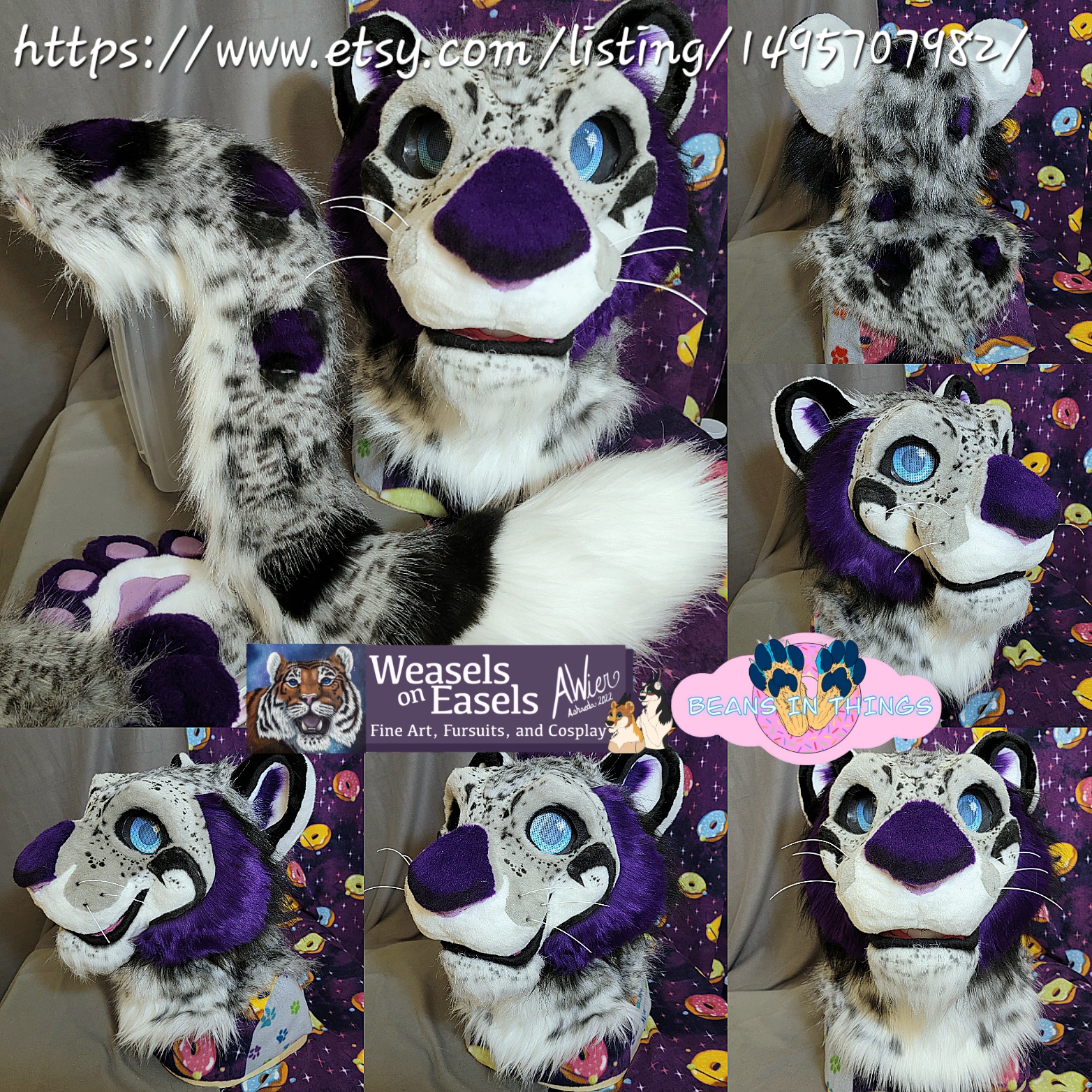 A blue and white cartoon dragon head is depicted with purple eyes and black eye frames. They have a purple tongue and are made on our dutch angel dragon bases.